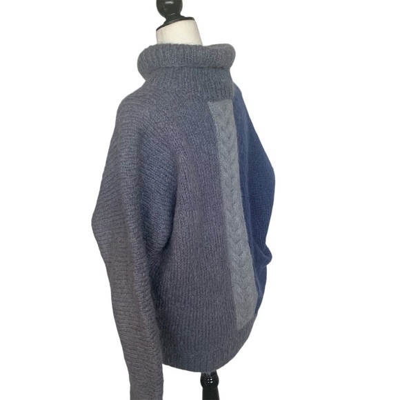 Hand Knit Style Sweater Cable Knit Pullover Turtle Neck Dolman Blues & Grey M - Picture 5 of 10